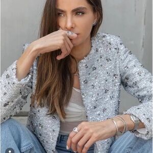 NWT Zara Silver Sequin Tweed Jacket